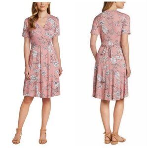 Matty M Faux Wrap Dress Pink White Print Women’s Size XXL NWT